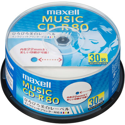 音楽用CD-R80分ワイドプリントレーベル （30枚スピンドル）CDRA80WP.30SP