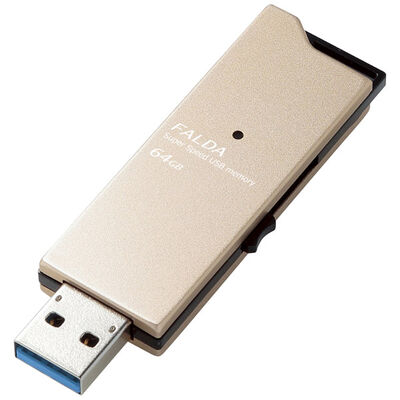 USBメモリー/USB3.0対応/スライド式/高速/FALDA/64GB/ゴールド MF-DAU3064GGD