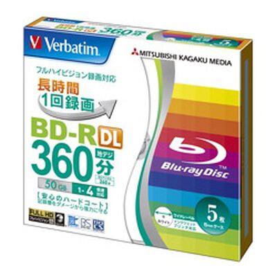 BD-R 2層 録画用 260分 1-4倍速 5mmケース5枚パック ワイド印刷対応・VBR260YP5V1