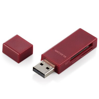 カードリーダー/スティックタイプ/USB2.0対応/SD+microSD対応/レッド MR-D205RD