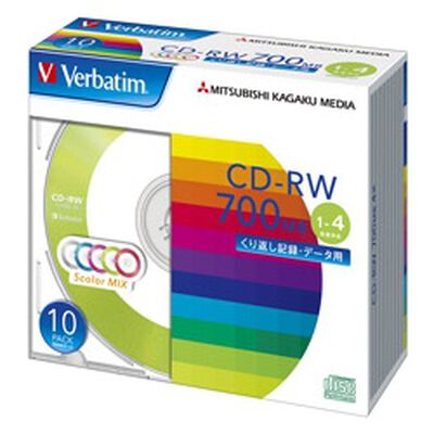 CD-RW 700MB PCデータ用 4倍速 10枚スリムケース入り カラーミックス SW80QM10V1