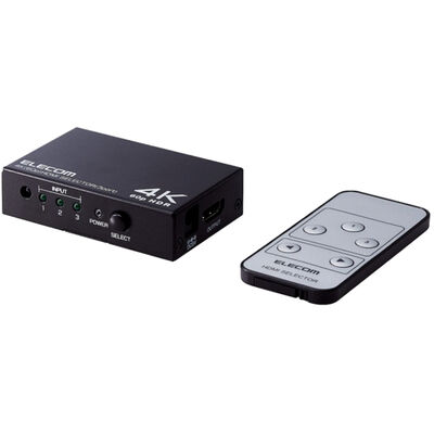 HDMI切替器/ゲーム用/4K60P対応/3ポート/3入力1出力/専用リモコン付/ブラック GM-DHSW4KP31BK