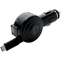 シガーチャージャー/Type-C/リールタイプ/USBポート付/おまかせ充電/60cm/3A/ブラック MPA-CCC04BK