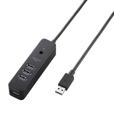 USB3.0ハブ/ケーブル直生え/セルフパワー/マグネット/4ポート/ブラック U3H-T410SBK