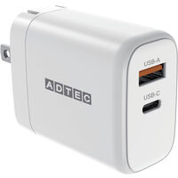 Power Delivery対応 GaN AC充電器/65W/USB Type-A 1ポート/Type-C 1ポート/ホワイト APD-V065AC-WH