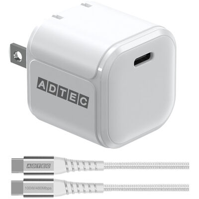 Power Delivery対応 GaN AC充電器/45W/USB Type-C 1ポート/ホワイト & Type-C to Cケーブルセット APD-V045C-wC-WH