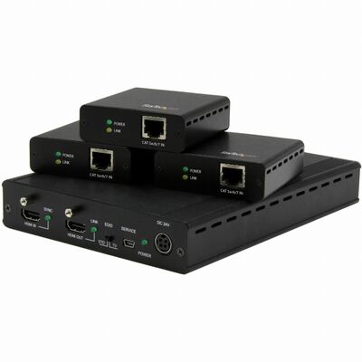HDBaseT規格対応3ポートHDMIエクステンダー(延長器)セット 送信機1台 & 受信機3台 CAT5ケーブル対応 4K2K対応 ST124HDBT
