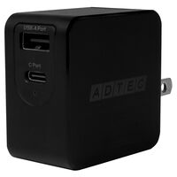 Power Delivery対応 GaN AC充電器/65W/USB Type-A 1ポート Type-C 1ポート/ブラック APD-A065AC-BK