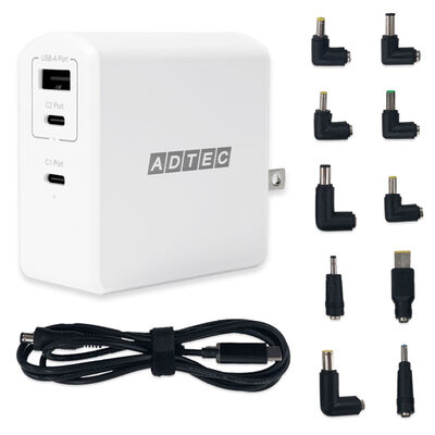 PD対応 GaN AC充電器/105W/USB Type-A×1 Type-C 2/ホワイト マルチプラグケーブルセット APD-A105AC2-wM-WH