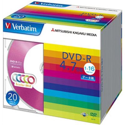 DVD-R 4.7GB PCデータ用 16倍速対応 20枚スリムケース入り カラーミックス DHR47JM20V1