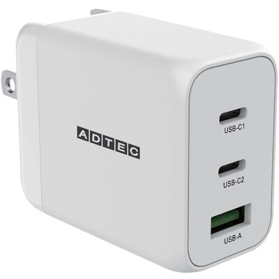 PD対応 GaN AC充電器/65W/USB Type-A 1ポート Type-C 2ポート/ホワイト APD-V065AC2-WH