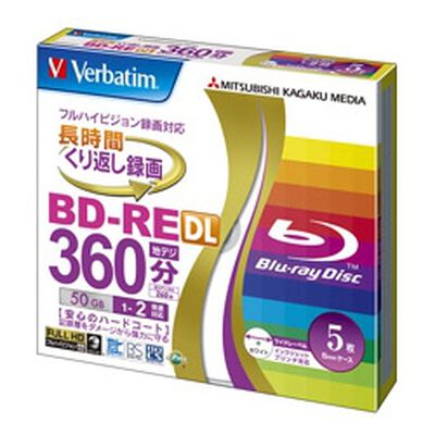 BD-RE 2層 録画用 260分 1-2倍速 5mmケース5枚パック ワイド印刷対応・VBE260NP5V1