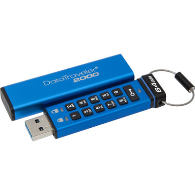 64GB DataTraveler 2000 USB3.1 キーパッド付 256ビット AES暗号化機能付 DT2000/64GB