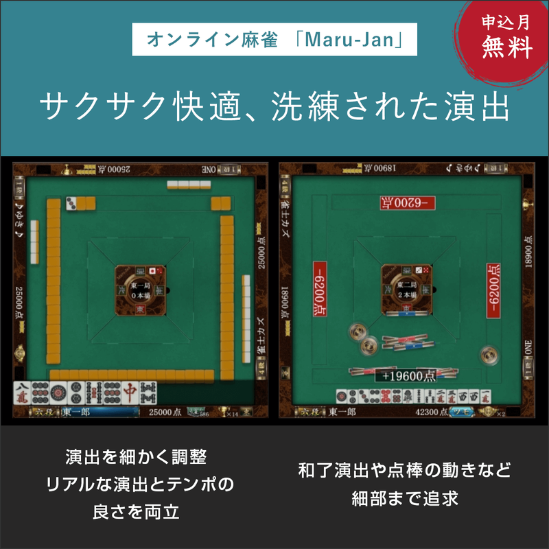 オンライン麻雀　Maru-Jan（月額3,300円コース/申込月無料・プレミアム特典）