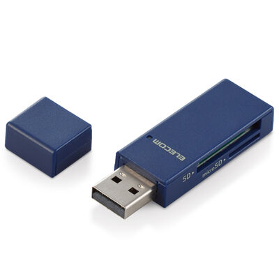 カードリーダー/スティックタイプ/USB2.0対応/SD+microSD対応/ブルー MR-D205BU